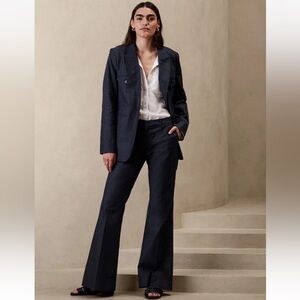 NWT Banana Republic Chambray Indigo Flared Leg Trousers Full Length 6 Navy Blue